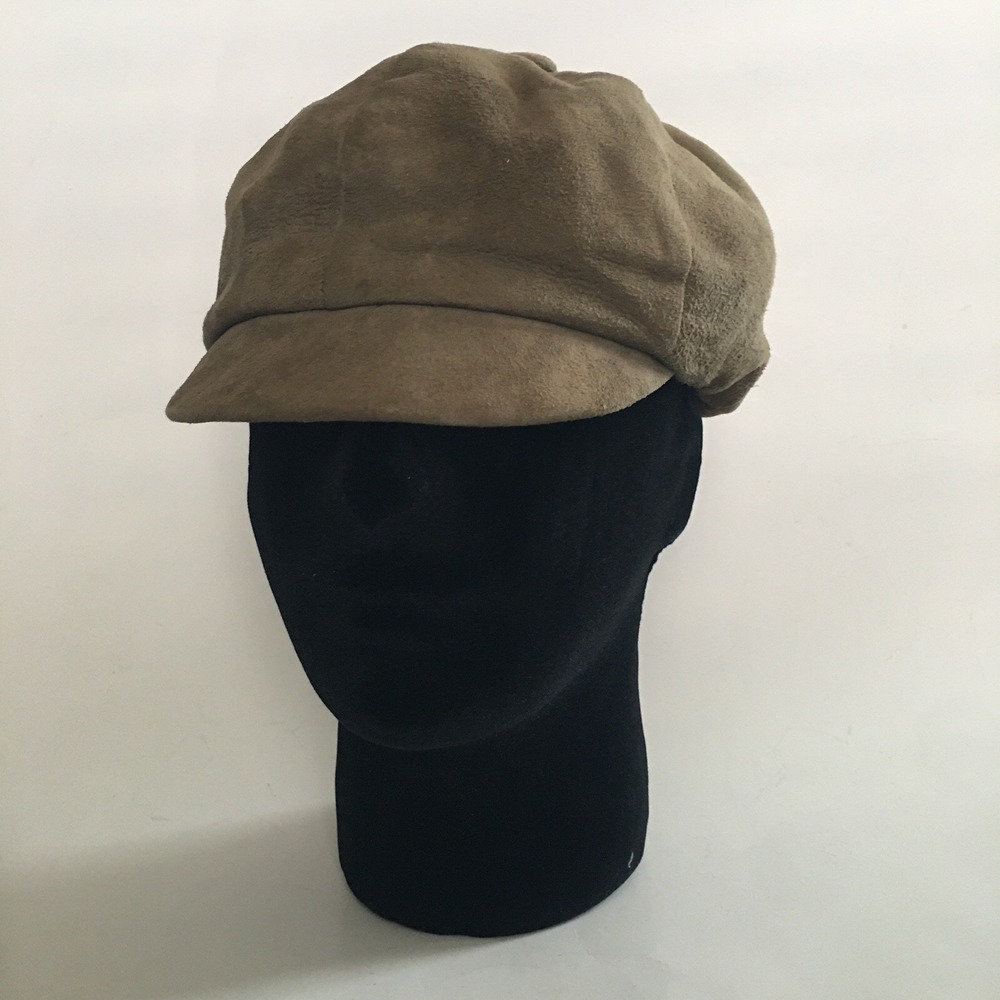 Genuine Suede Newsboy Cap Hat Unisex Tan Baker Boy Cabbie 70s Biker Moto Newsie